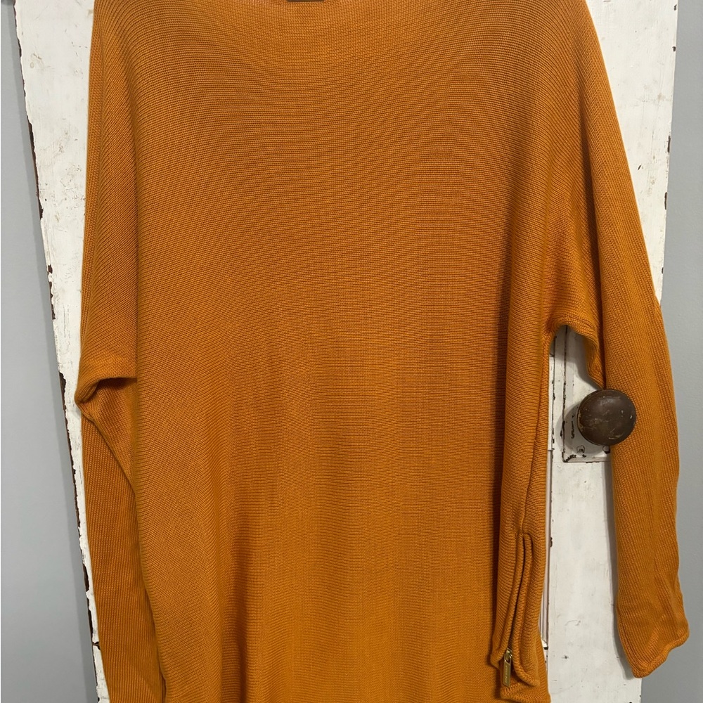 Michael Kors Orange Pullover Side Hem Zipper Knit Sweater Womens Size Large - Picture 6 of 11
